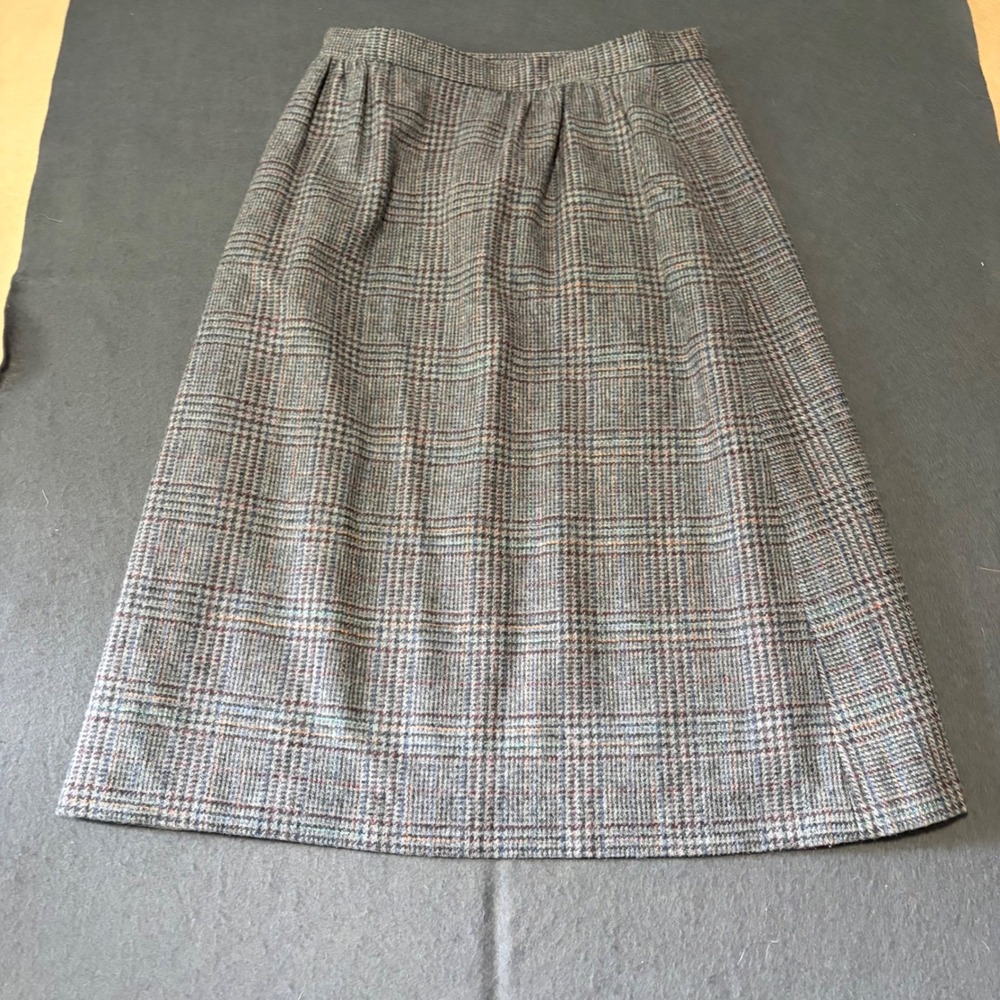 L.L. Bean Wool Plaid Skirt Womens 14P Gray Preppy Academic Cottage Core Fall